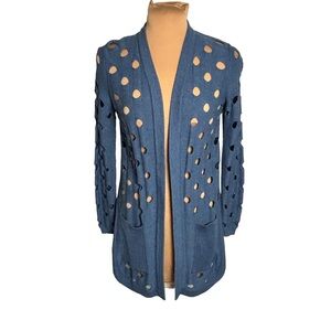 Evolution by Cyrus Blue Cutout Cardigan Longline Open Front Lightweight Boho XS